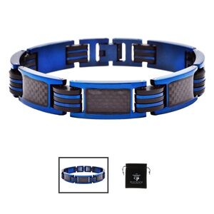 Men's Blue Stainless Steel & Silicone Bracelet With Black Carbon Fiber